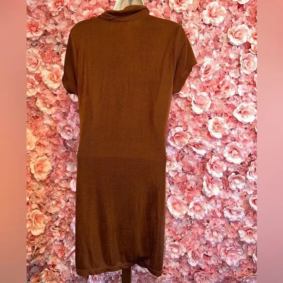 Just Polly (Small) Burnt Orange Button Up V-Neck Dress with Collar - Picture 3 of 5
